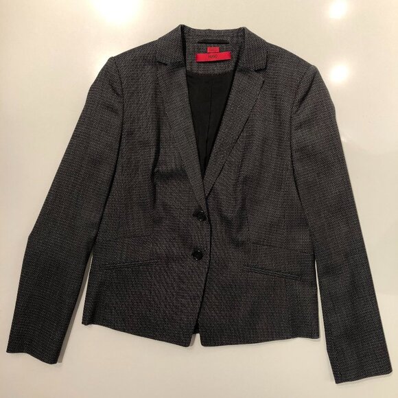 Hugo Boss Notched Collar Two Button Virgin Wool Jacket Black + Cream Sz 8 - Picture 16 of 16